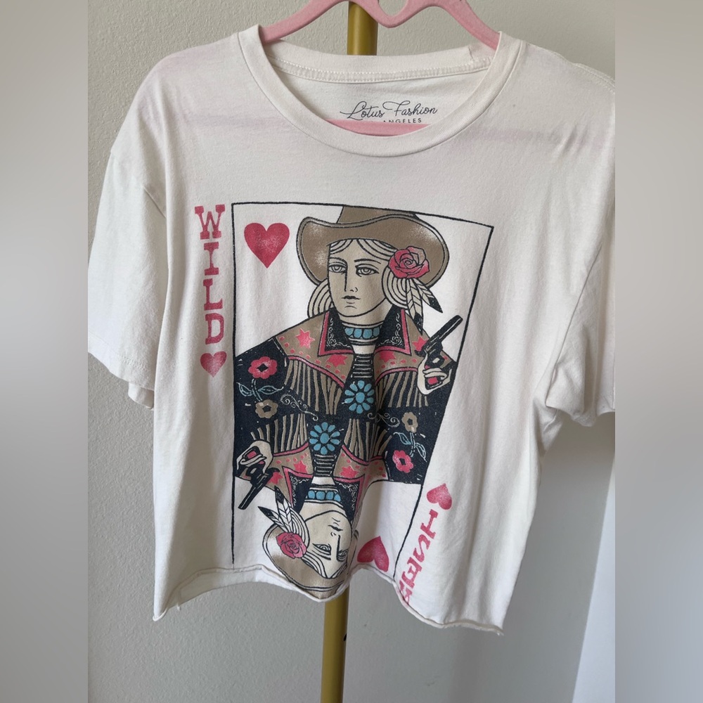 Lotus Fashion Wild West Casino Card Crop Ivory Graphic Women Med GUC